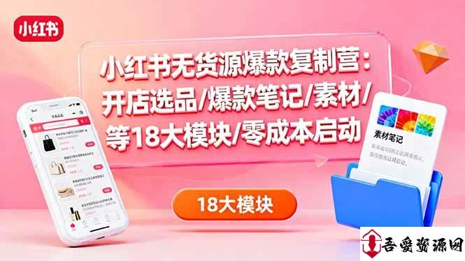 (16289期)小红书无货源爆款复制营:开店选品/爆款笔记/素材/等18大模块/零成本启动