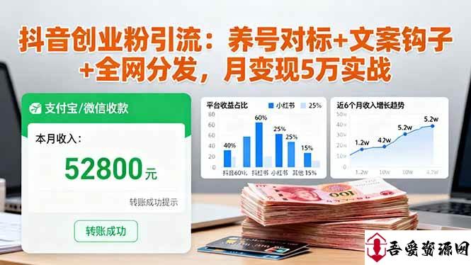 (16338期)抖音创业粉引流:养号对标+文案钩子+全网分发,月变现5万实战